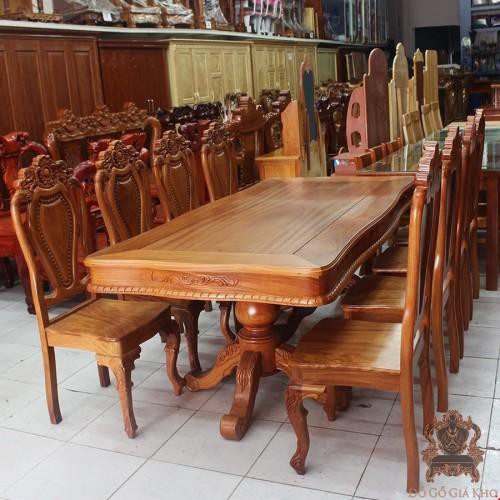 Bộ bàn ăn gỗ gõ 8 gế kiểu oval