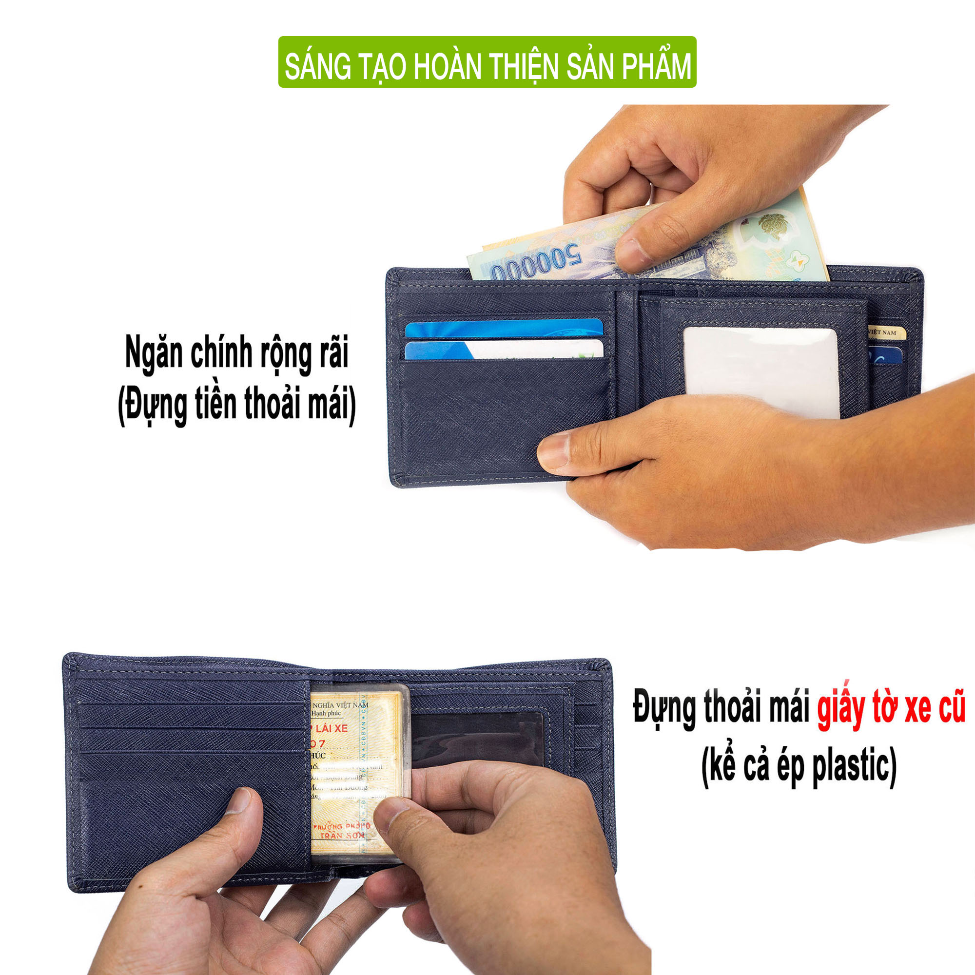 Ví nam da saffiano cao cấp PQ Leather PV6 - da thật - full hộp làm quà tặng có bảo hành