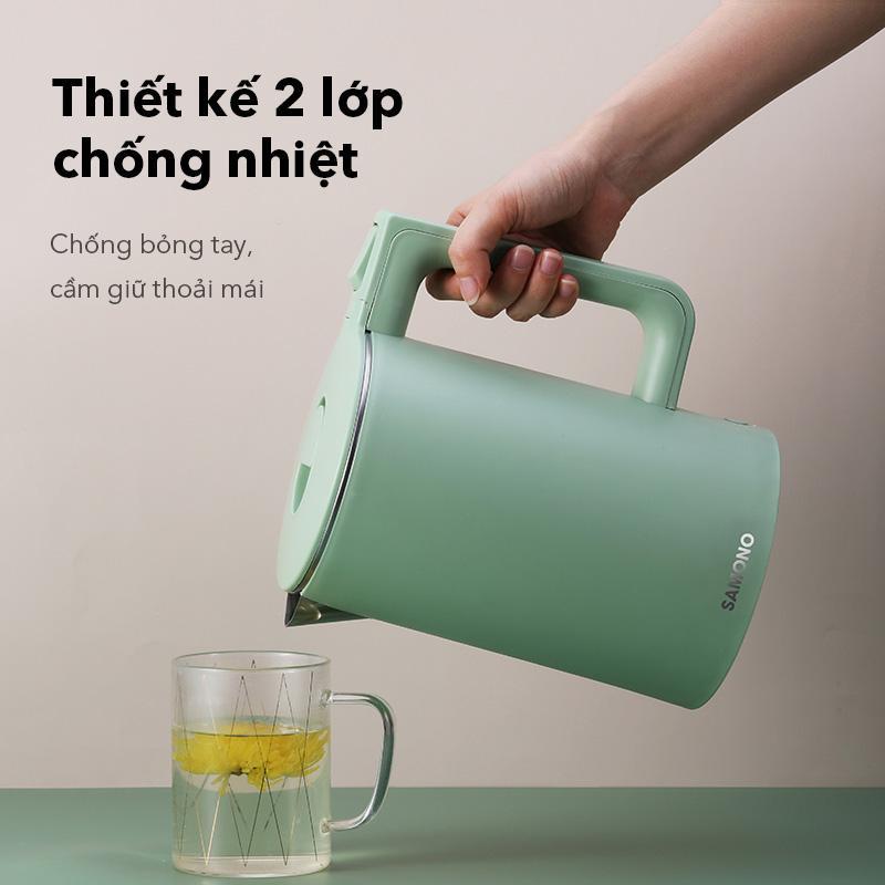 Ấm đun siêu tốc SAMONO SW-R1 2 lớp chống nhiệt công suất 1500W dung tích 1.8L inox 304 - Hàng chính hãng