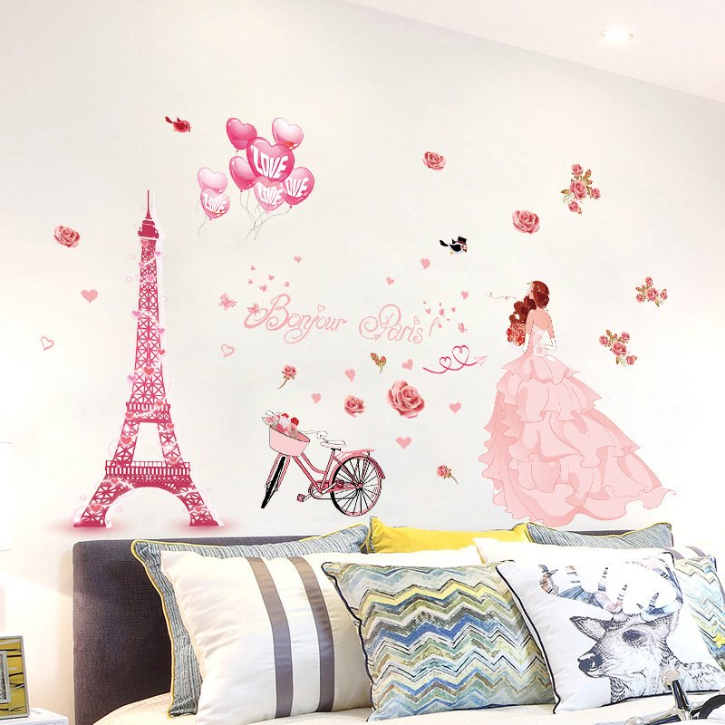 Decal dán tường cô gái Paris ngọt ngào sang trọng