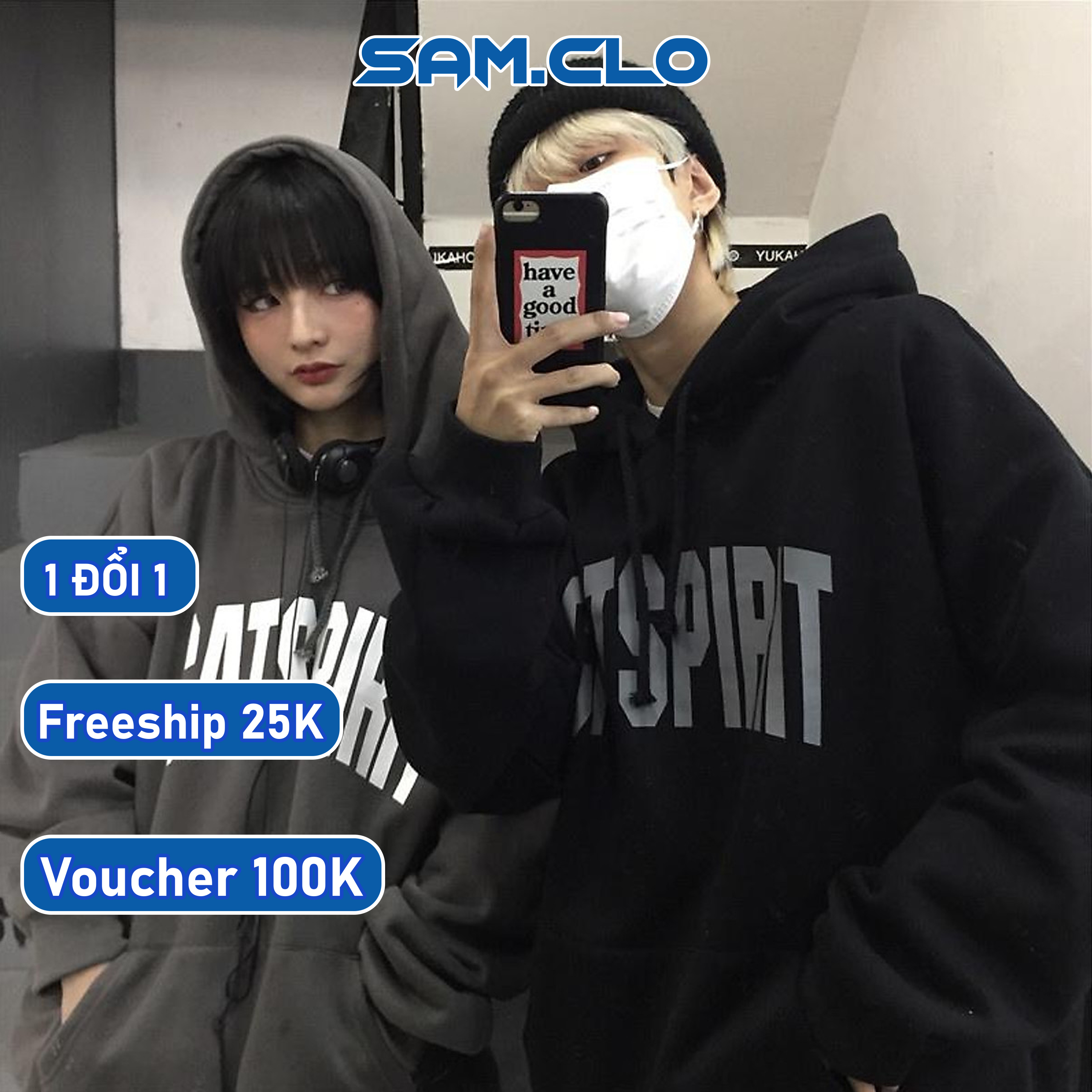 Áo khoác nỉ cao cấp có mũ - ÁO HOODIE chui freesize form rộng nam nữ unisex mặc cặp - couple in chữ CATSPIRIT
