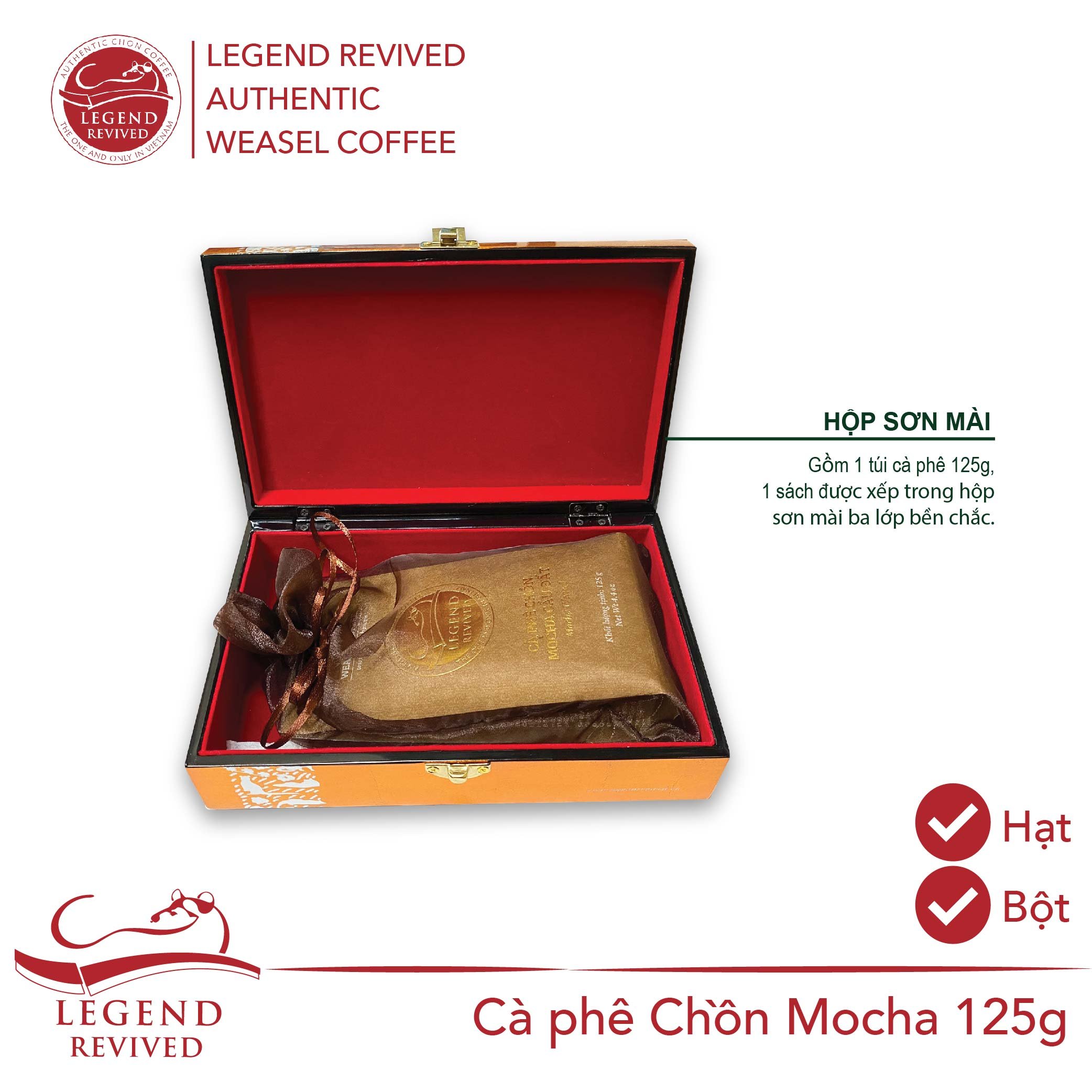 Cà Phê Chồn Legend Revived Chồn Mocha - Hộp sơn mài 125g