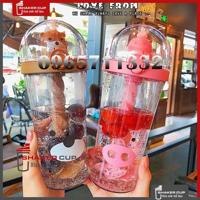 Bình nước hình thú cute kèm ống hút sẵn