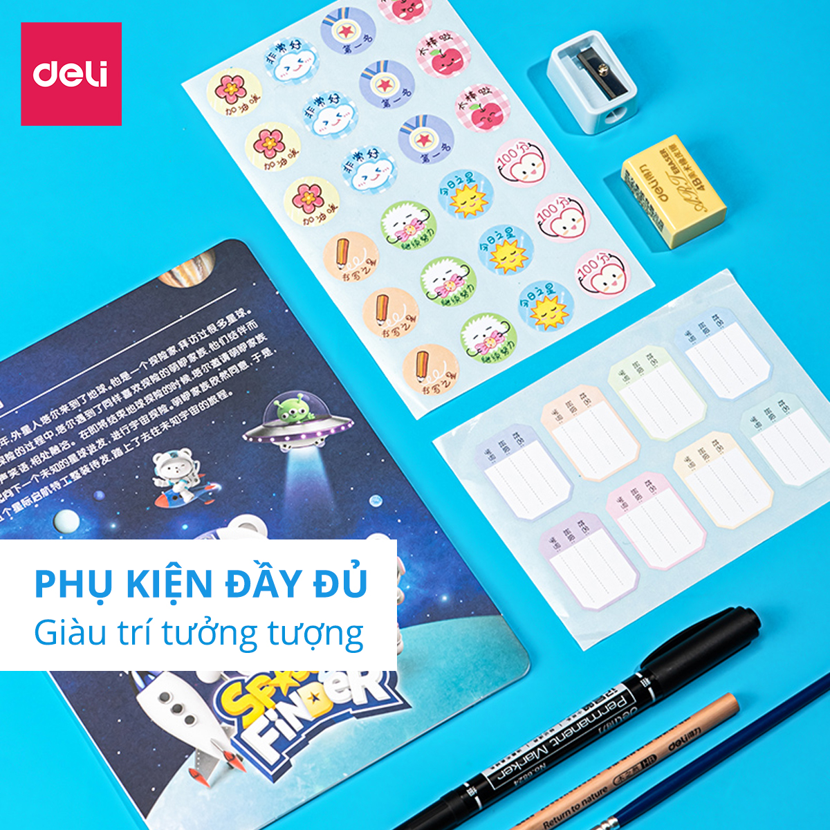 Hộp Bút Màu Tô Vẽ Tranh Cho Bé Đầy Đủ Các Dạng Màu Deli - Kèm Sticker Khay Pha Màu Tẩy Bút Chì Gọt Bút Đi Nét Tranh Tô Màu - Quà Tặng Cho Bé 