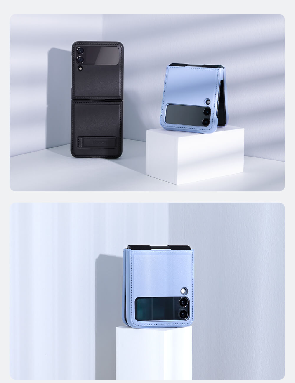 Case bao da chống sốc cho Samsung Galaxy Z Flip 3 trang bị chân chống giá đỡ điện thoại hiệu Nillkin Qin Vegan - hàng nhập khẩu