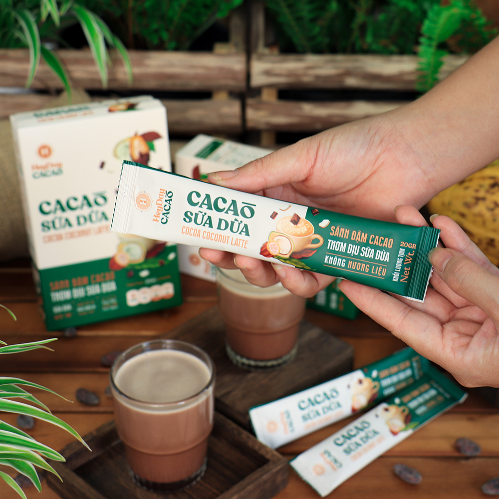 Bột Cacao Sữa Dừa Heyday - Hộp Giấy 12 Gói Tiện Lợi 20g - Bột cacao sữa dừa tự nhiên, thuần chay - Heyday Cacao