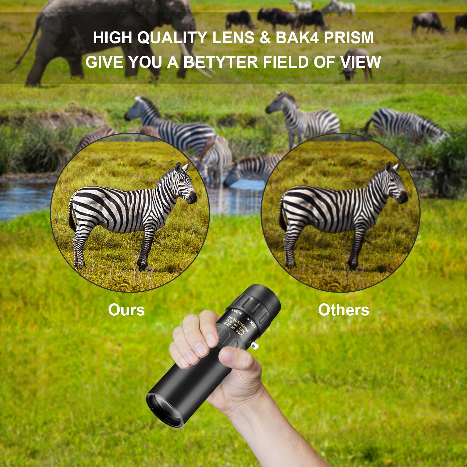 10X-30X Monocular Telescope Compact Portable Telescope with BAK4 Prism FMC Lens Carrying Bag for Concert Sports Events