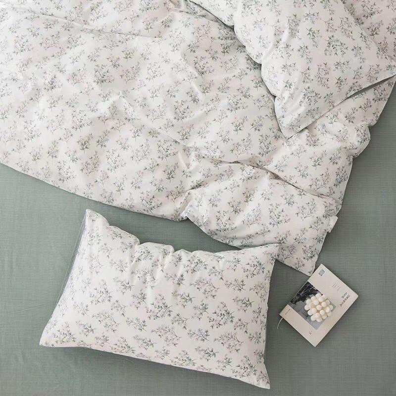 Set Cotton living 100%cotton Hàng Nhập Khẩu Cao Cấp 4 Món Hoa nhí trắng Vintage