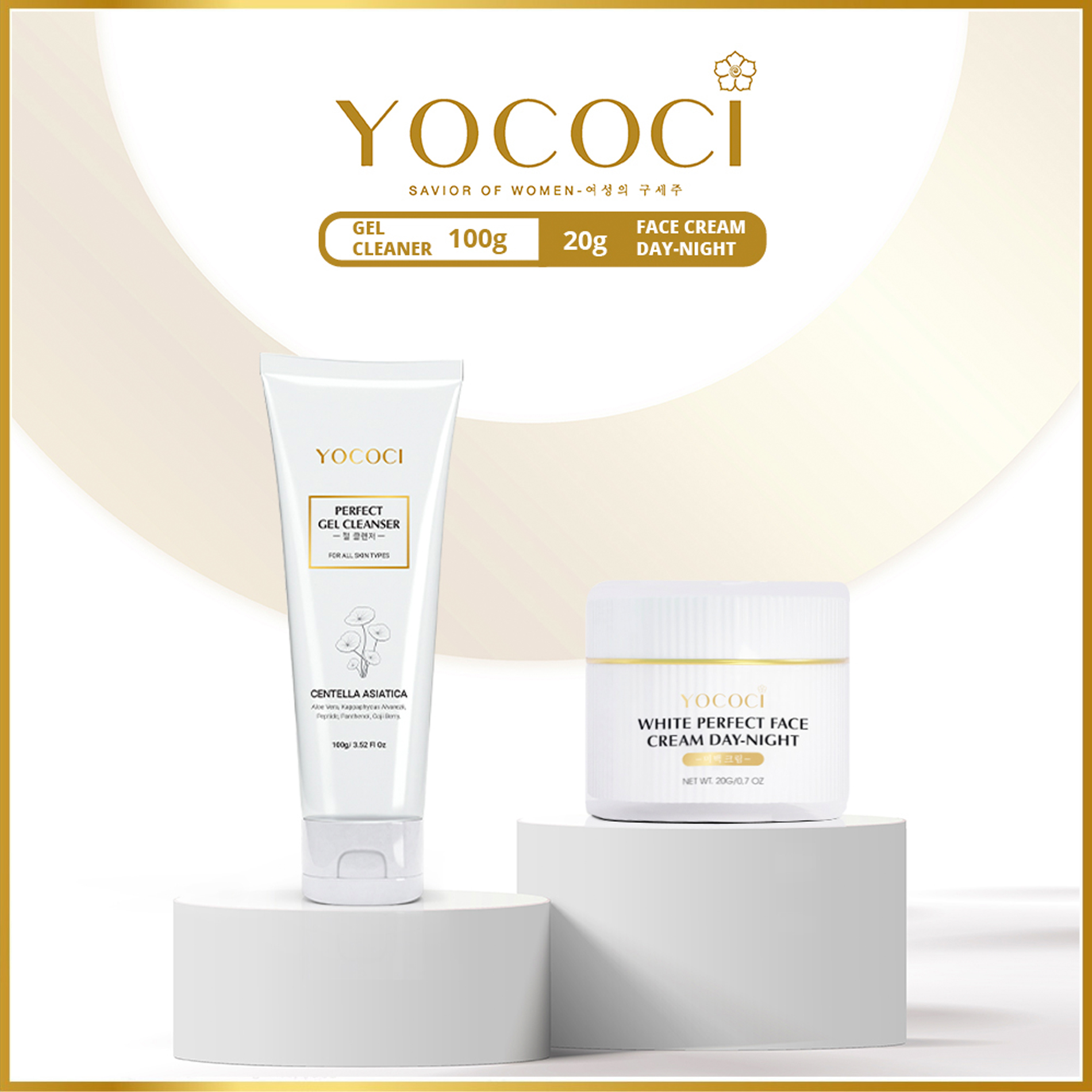 Bộ Đôi Làm Sạch Và Dưỡng Trắng Da Mặt YOCOCI Gồm 1 Gel Rửa Mặt 100g &amp; 1 Kem Face 20g