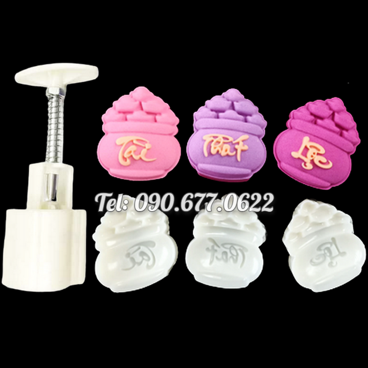 Khuôn trung thu lò xo, khuôn ép xôi 3 mặt hủ vàng Phát Tài Lộc loại 50 gram – Mã số 1747