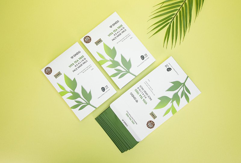 Hộp 10 Mặt Nạ Tràm Trà Giảm Mụn, Thải Độc Da BNBG Vita Tea Tree Healing Face Mask Pack 30ml + Tặng Kèm 1 Băng Đô Tai Mèo ( MÀu Ngẫu Nhiên)