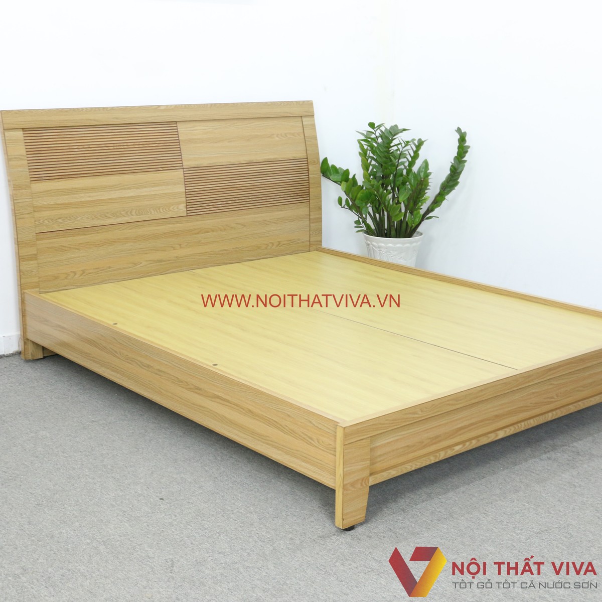 Giường Gỗ Chân Cao Đầu Cong Chạy Chỉ MDF Melamine Màu Vàng Đẹp Giá Rẻ