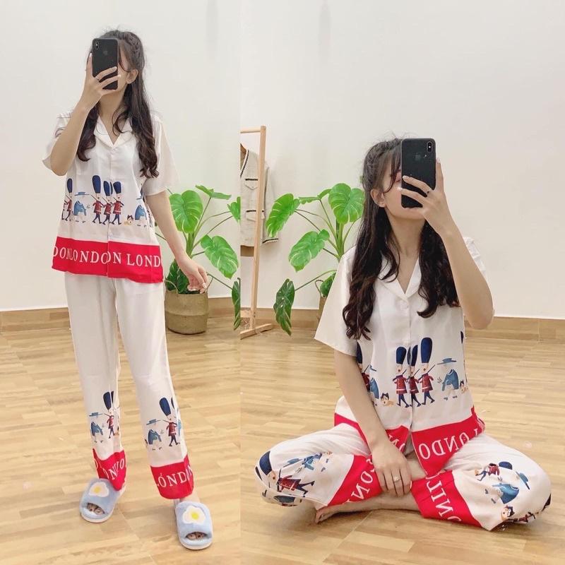 Bộ ngủ lụa - bộ đồ pyjama lụa cổ sen siêu hot cộc tay quần dài ( ảnh thật)