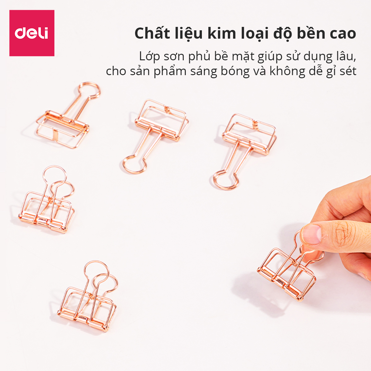 Kẹp bướm kim loại văn phòng Deli - Set 6/8 chiếc - Màu vàng hồng - 9414 / 9415