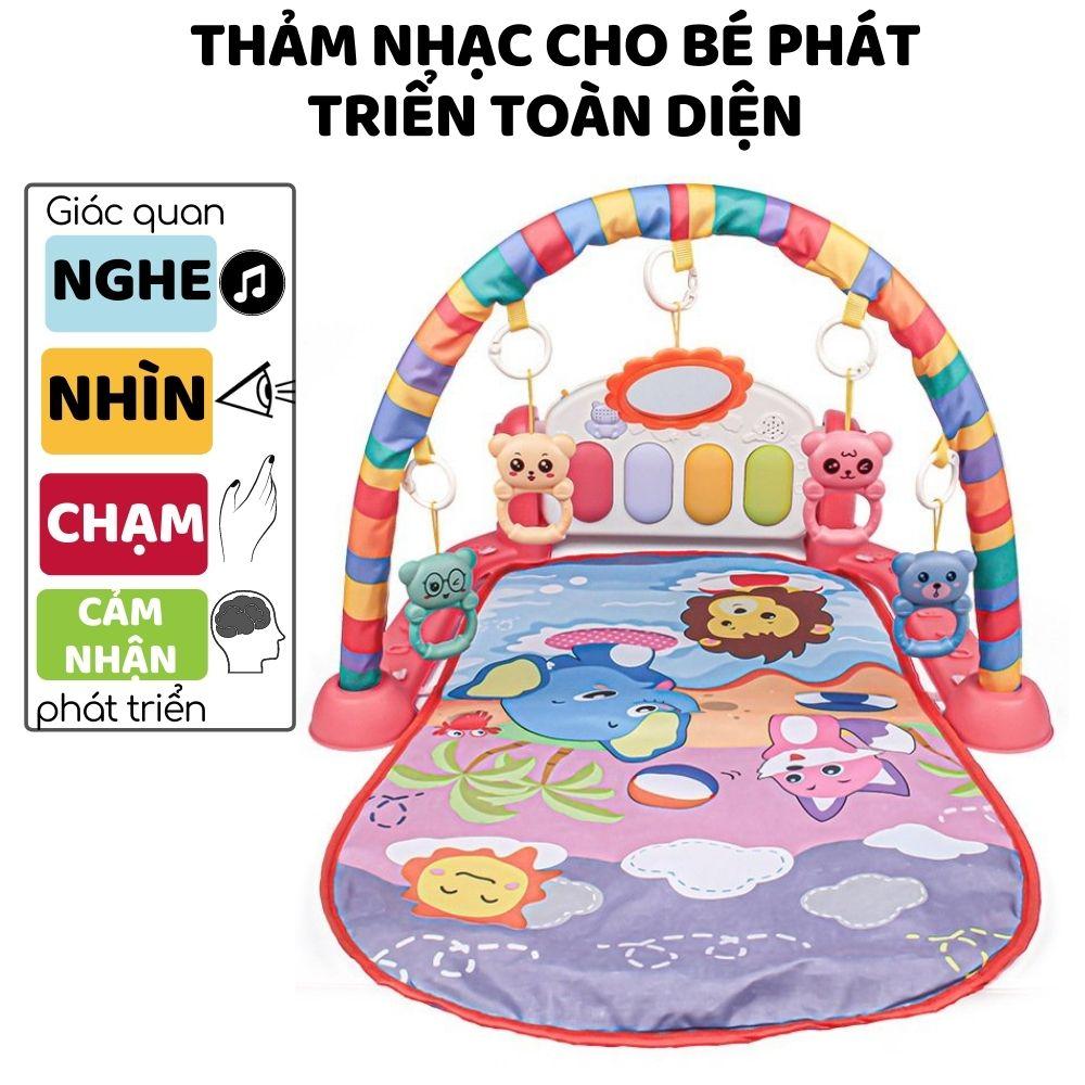 Thảm nhạc cho bé sơ sinh nằm chơi Piano Gym, Khỉ, Voi, Hươu, Cá heo đồ chơi cho bé vận động 4 giác quan thông minh - Mẫu ngẫu nhiên - GDHN Loại Tốt