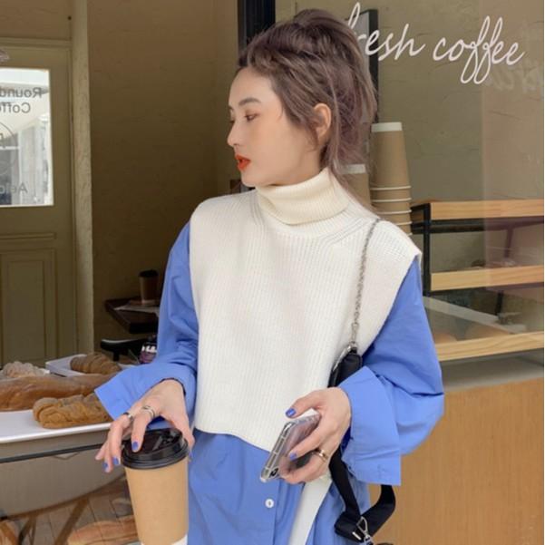 Áo Sweater Dệt Kim Không Tay Cổ Cao Thanh Lịch Cho Nữ