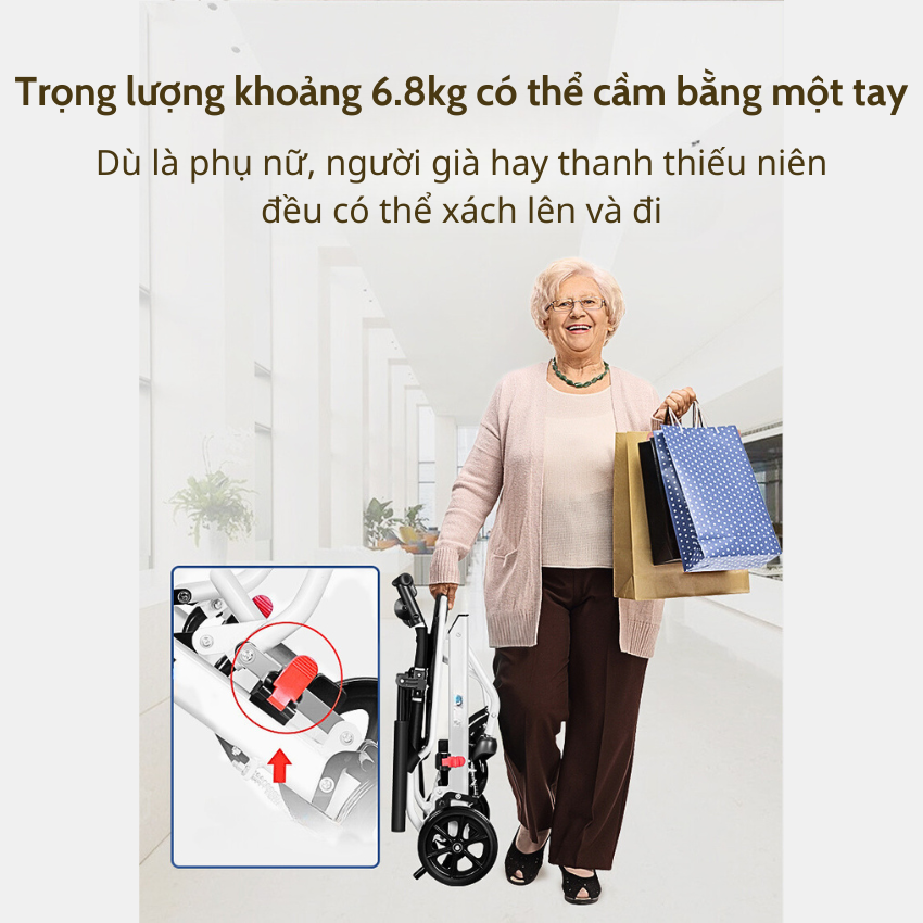 Xe Lăn Cho Người Già Gấp Gọn Siêu Nhẹ, Xe Lăn Du Lịch Xếp Gọn