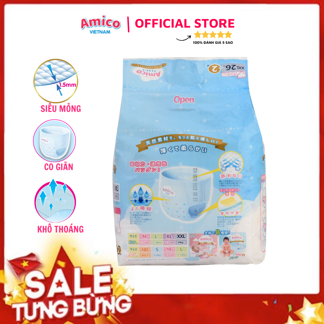 Bỉm - Tã quần Amico size XXL 26 + 2 miếng (Cho bé ≥15kg)