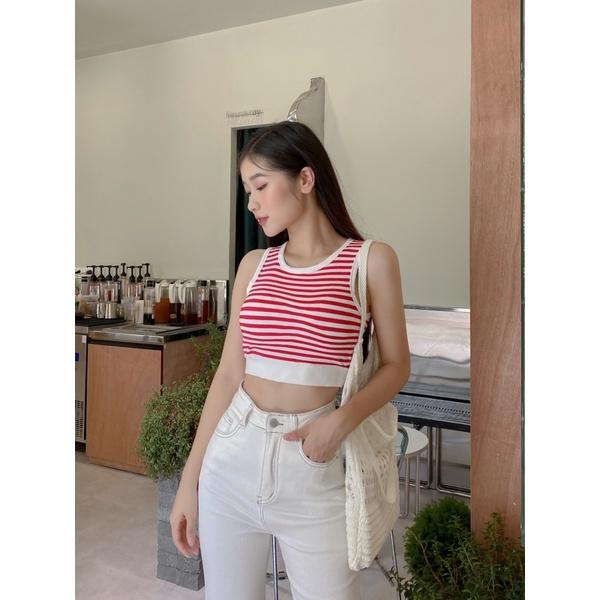 Áo sát nách nữ croptop kẻ ngang bo gấu 72a26 by germe