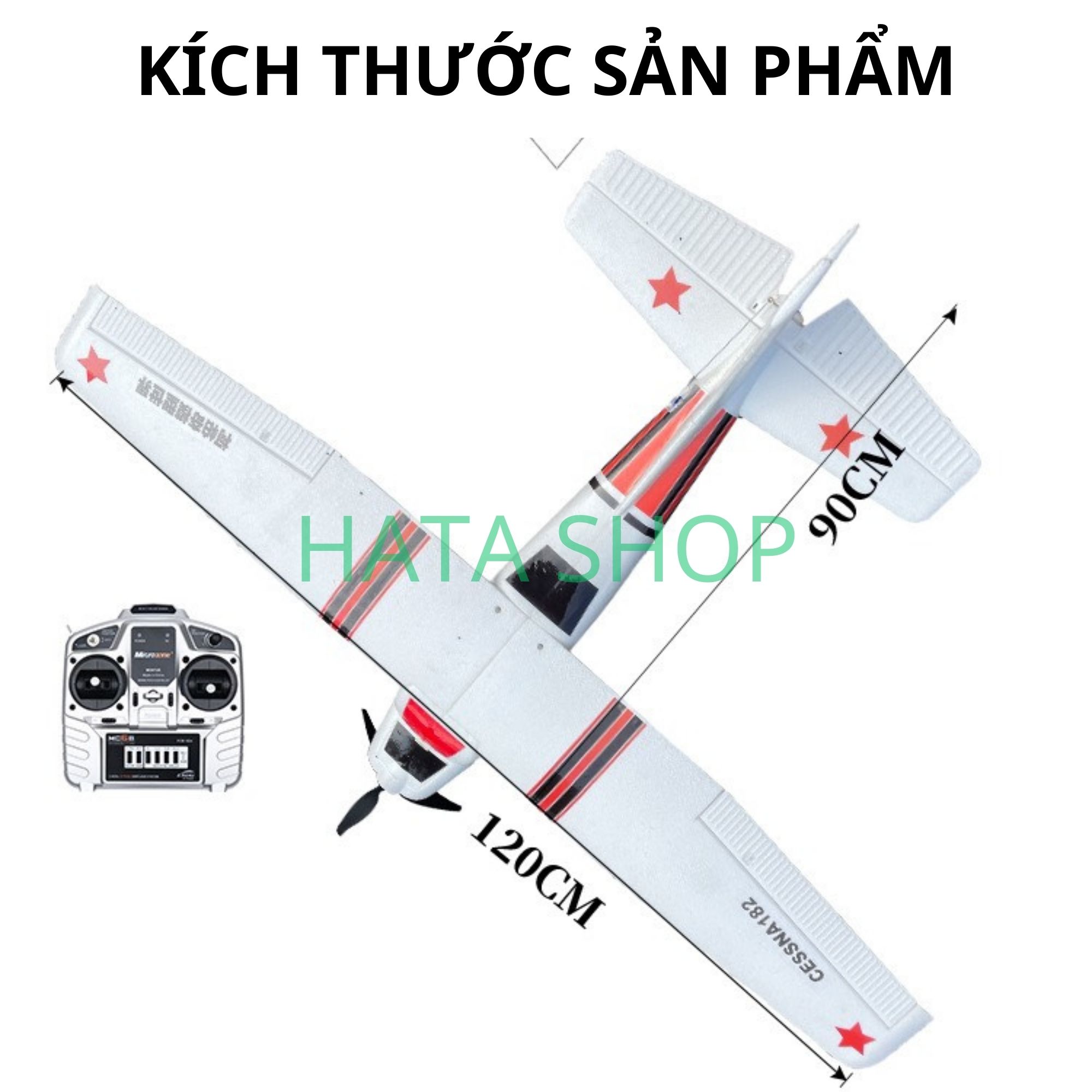 [Mẫu Mới] Máy Bay Cánh Bằng Cessna 182 Plus Sải Cánh Dài 1m2 Size Lớn Chống Rơi Vỡ Chất Liệu EPO