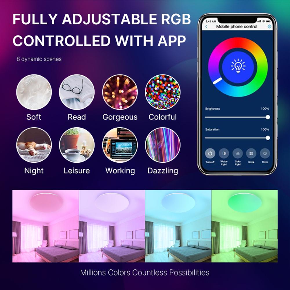 Đèn trần Wi-Fi thông minh treo tường 14 inch 18W 2700K-6500K có thể thay đổi màu nhiều màu