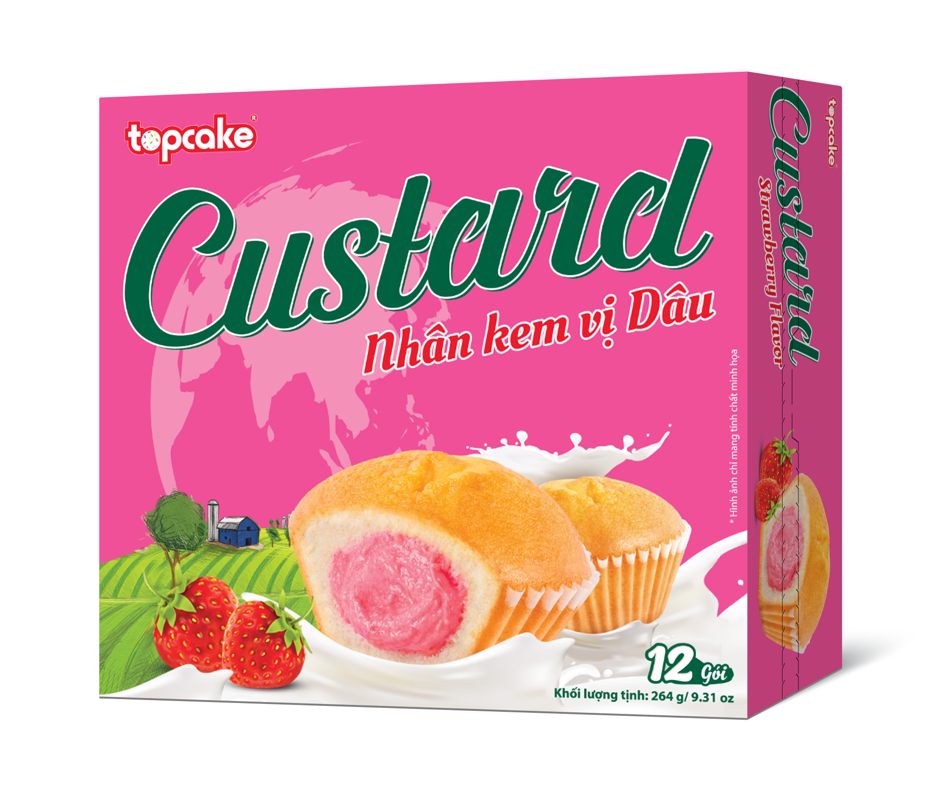 Bánh cupcake Custard cao cấp nhân kem vị dâu 264g