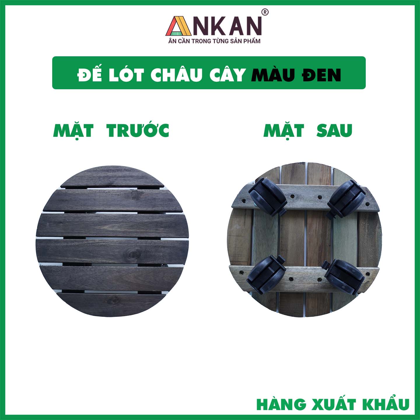 Đế Lót Chậu Cây Có Bánh Xe Thương Hiệu ANKAN, Kệ Để Chậu Cây Cảnh, Có Bánh Xe, Mặt Tròn Bằng Gỗ Tràm, Màu Đen Đường Kính 30 Cm, Tải Trọng 80kg, Thích Hợp Để Đặt Chậu Cây Trong Nhà, Ngoài Trời, Tiện Lợi Di Chuyển