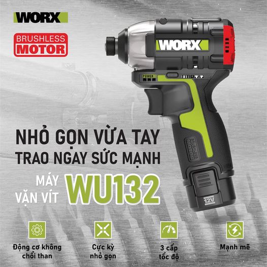 MÁY VẶN VÍT  ĐỘNG LỰC DÙNG PIN LI-ION 12V WU132 - WORX GREEN