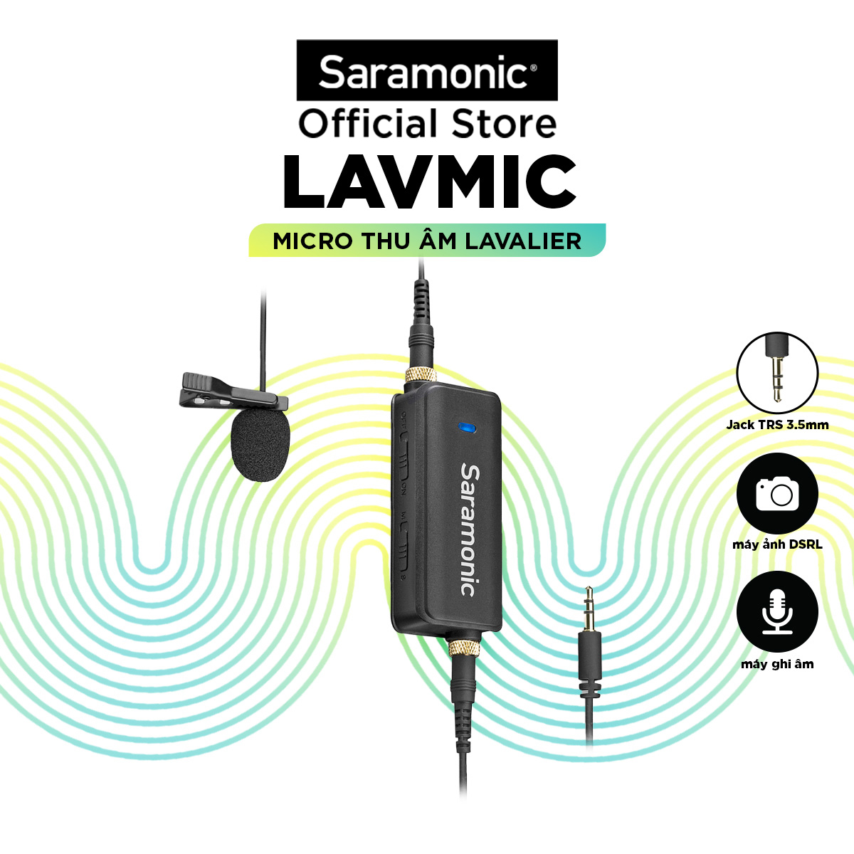 Micro Thu Âm Cài Áo Saramonic Lavalier - Cho Điện Thoại, Camera - Đầu nối kết hợp TRS/ TRRS 3,5mm &amp; Bộ Chuyển Đổi 6,3mm - Hàng Chính Hãng