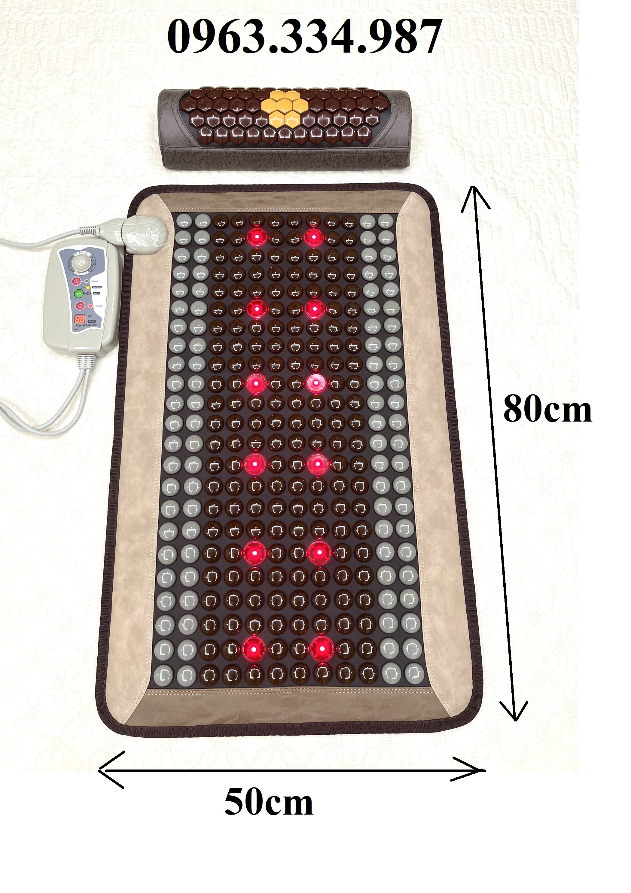 Thảm/Nệm đá nhiệt nóng Fanocare KT 50x80cm (Thảm đắp)kết hợp hồng ngoại laze (Tặng 1 gối đá tourmaline)