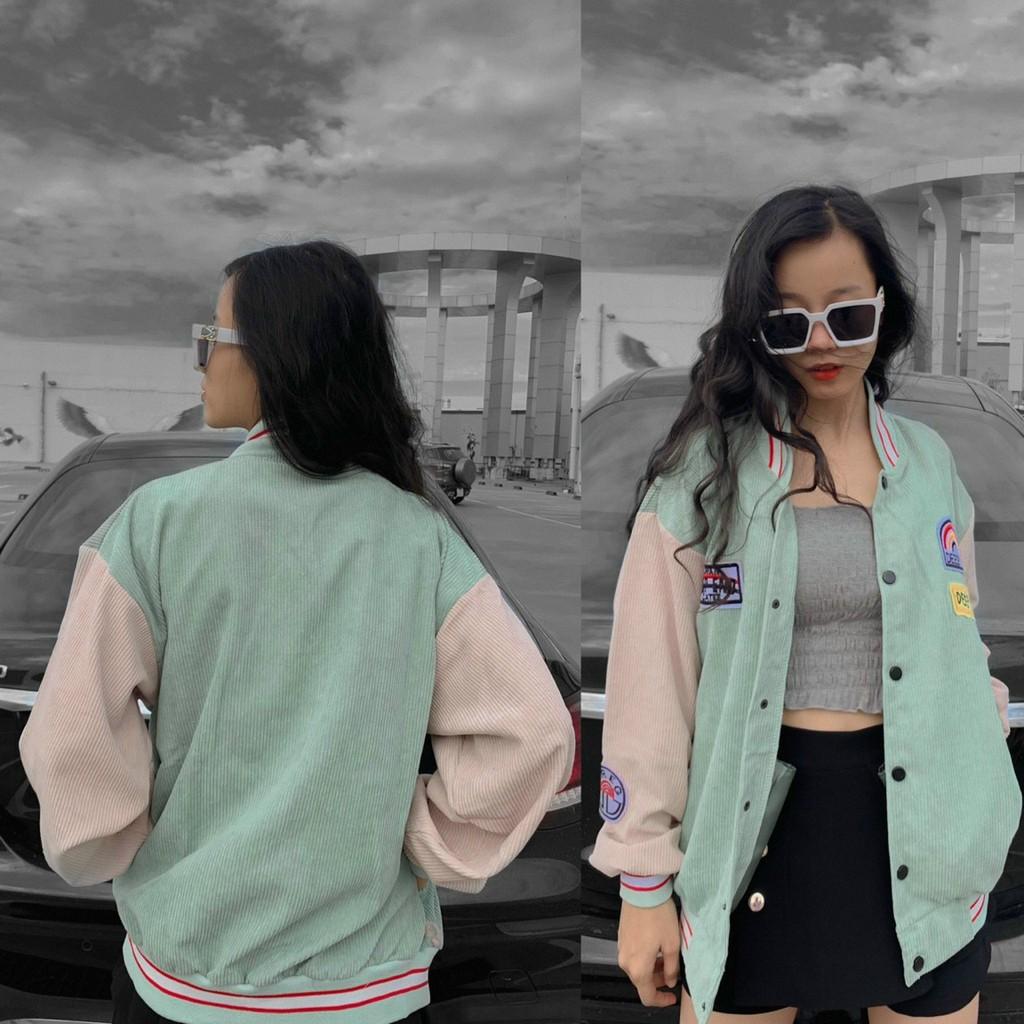 Áo Khoác Bomber Unisex Chất Nhung Tăm Tay Bo Chun Form Rộng Phối 2 Màu Thêu Deep End Nam Nữ Ulzzang, Labibi