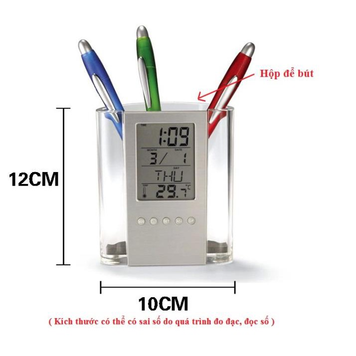 Hộp Bút Trong Suốt Dáng Tròn Kèm Đồng Hồ Điện Tử V2