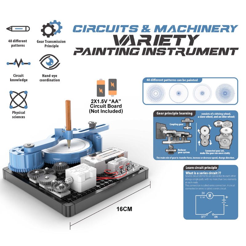 BỘ LẮP RÁP MẠCH ĐIỆN CHUYỂN ĐỘNG - MÁY VẼ 48 HÌNH SPIROGRAPH (CIRCUITS &amp; MACHINERY VARIETY PAINTING INSTRUMENT) - ĐỒ CHƠI TRÍ TUỆ