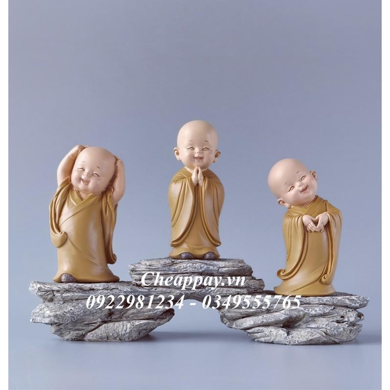 Size Đại - Bộ Tượng 3 Chú Tiểu Yêu Đời Bình An Vui Vẻ Dễ Thương