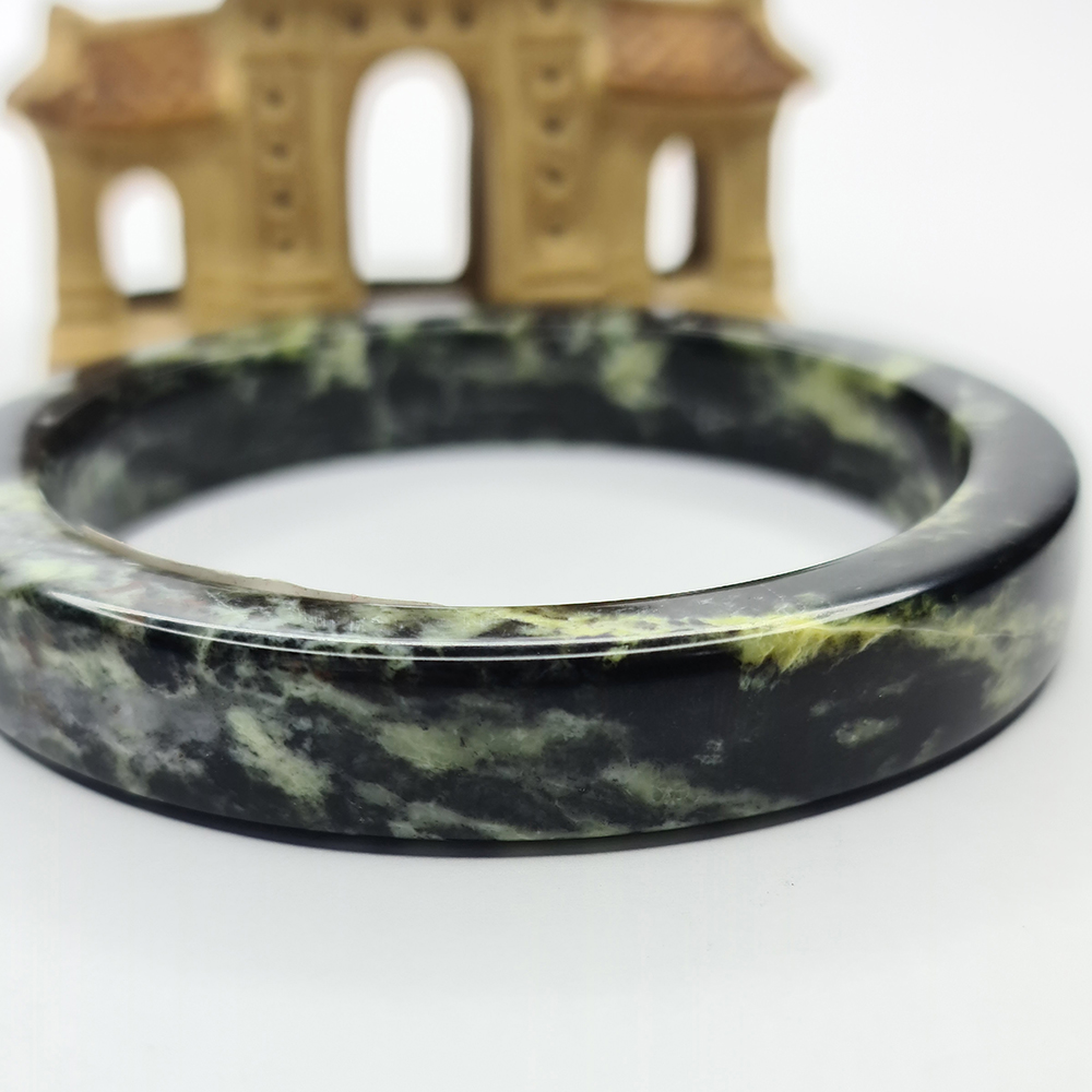 Vòng Tay Dạng Bản Vuông Nguyên Khối Đá Ngọc Serpentine Xanh Sẫm - Mx
