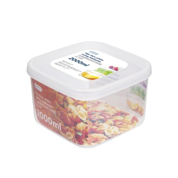 Hộp thực phẩm vuông Hokkaido 2000ml - Giao màu ngẫu nhiên