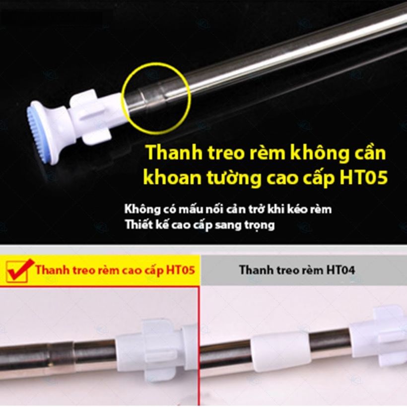 Thanh treo rèm cửa inox không cần khoan tường hay bắt vít, thay đổi vị trí linh hoạt HT05