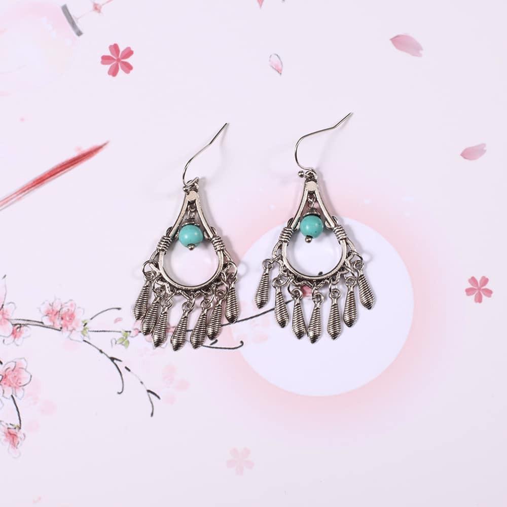 Khuyên tai Boho Vintage tua rua bạc vàng - Bông tai sao trăng dễ thương cute Hàn Quốc - Mặt charm chong chóng