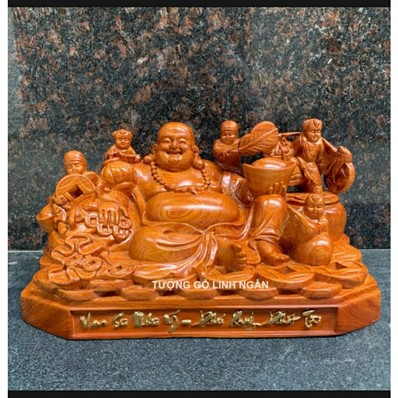 Tượng phật Di lặc ngũ phúc gỗ hương