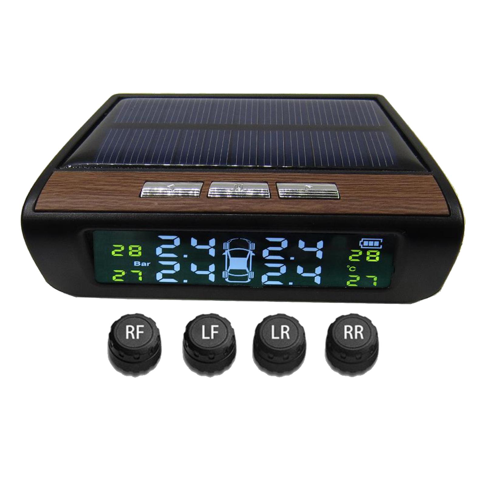 Tire Pressure Monitoring System Solar Power Wireless TPMS,Safety Monitor with 4 Sensors LCD Display Real Time Auto Alarm Pressure Temperature for Cars
