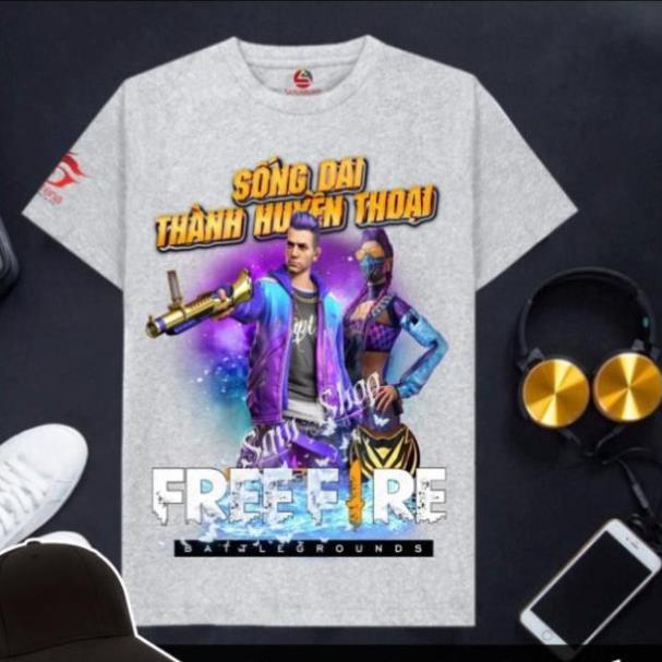 VHL Store Áo Free Fire cotton màu xám cổ tròn cực hot Kelly + Meguie VHL Store