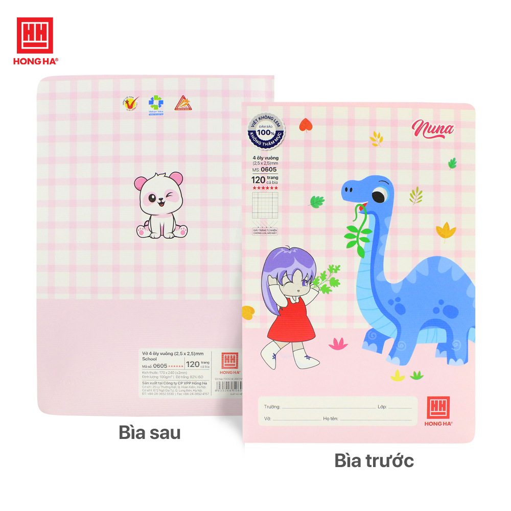 Vở 4 ô ly 120 trang Hồng Hà School Nuna định lượng 100gsm - 0605