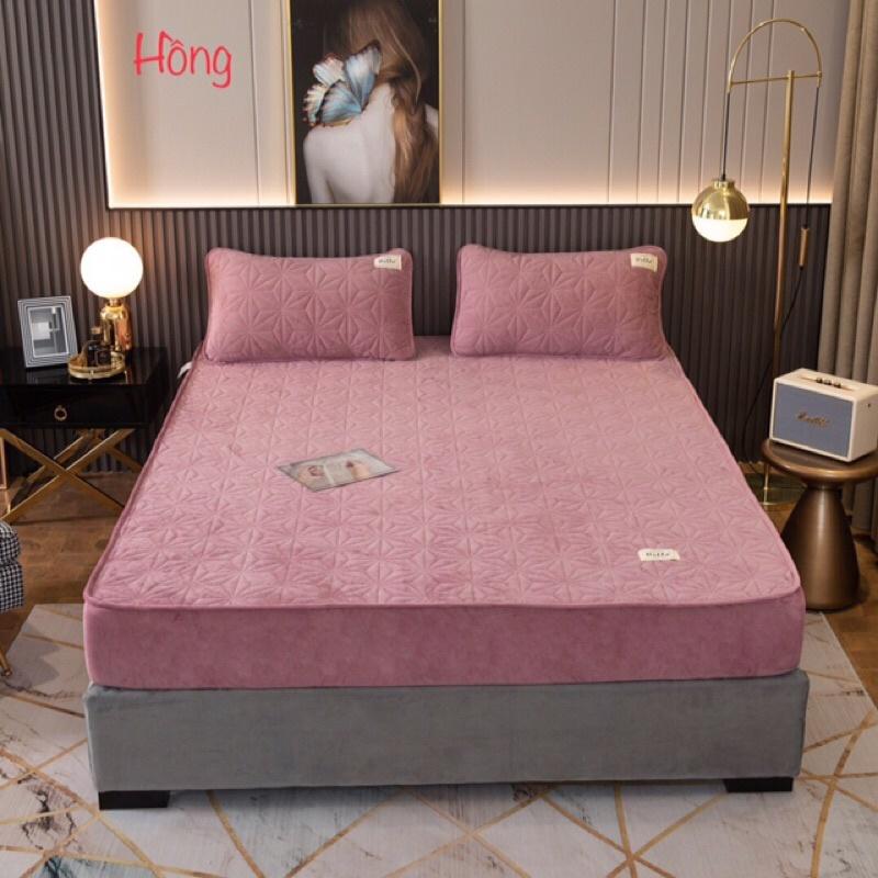 Thảm nỉ nhung trần trám pha lê 1m6x2m 3 món với thiết kế túi đựng