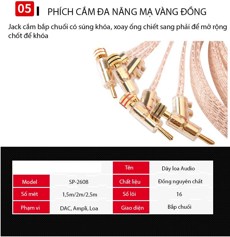 Dây Loa Audio Âm Thanh Audiomeca SP-2608 - Hàng Nhập Khẩu