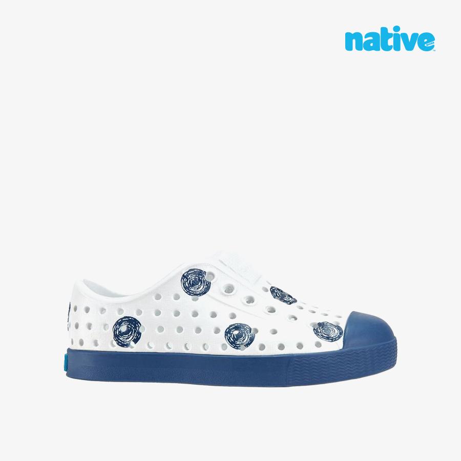 Giày Lười Trẻ Em Unisex NATIVE Jefferson Print Child - Shell White/ Frontier Blue/ Frontier Scribble Dots - 31.5