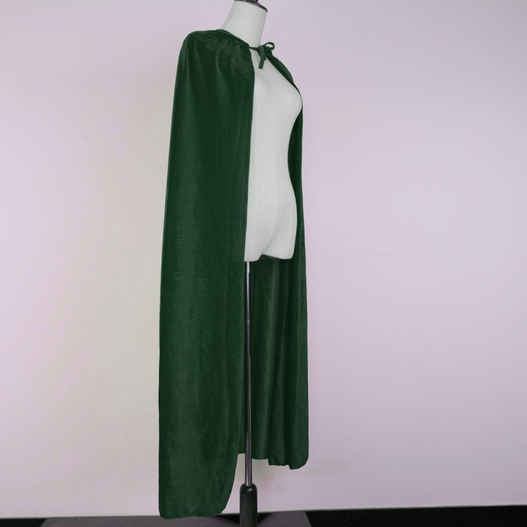 2 Pieces Velvet Hooded Cape Gothic Cloak Medieval Witch Costume Blue Green