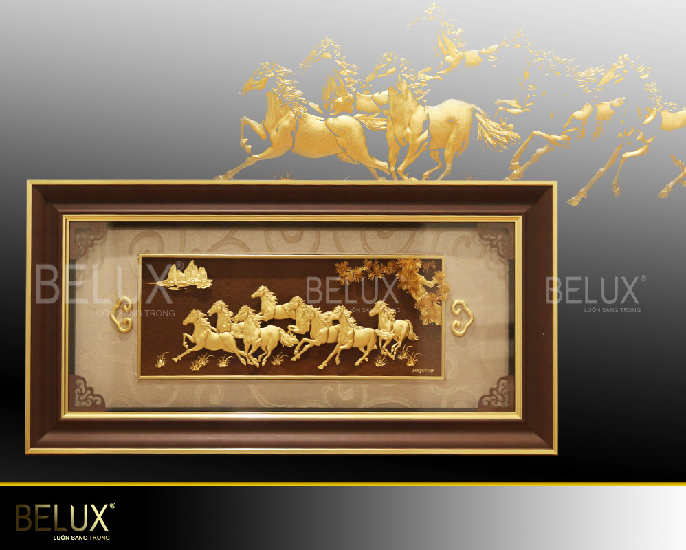 Tranh quà tặng mã đáo thành công dát vàng 24k kt 82 x 41cm