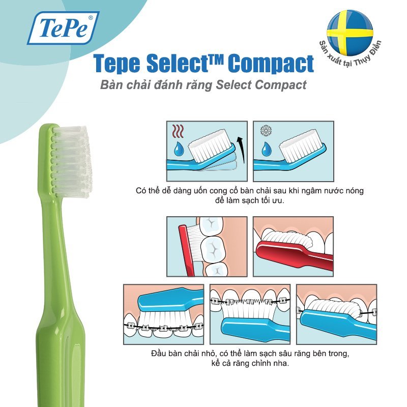 Bàn chải đánh răng mềm trẻ từ 5-12 Tepe Select Compact Soft nhiều màu