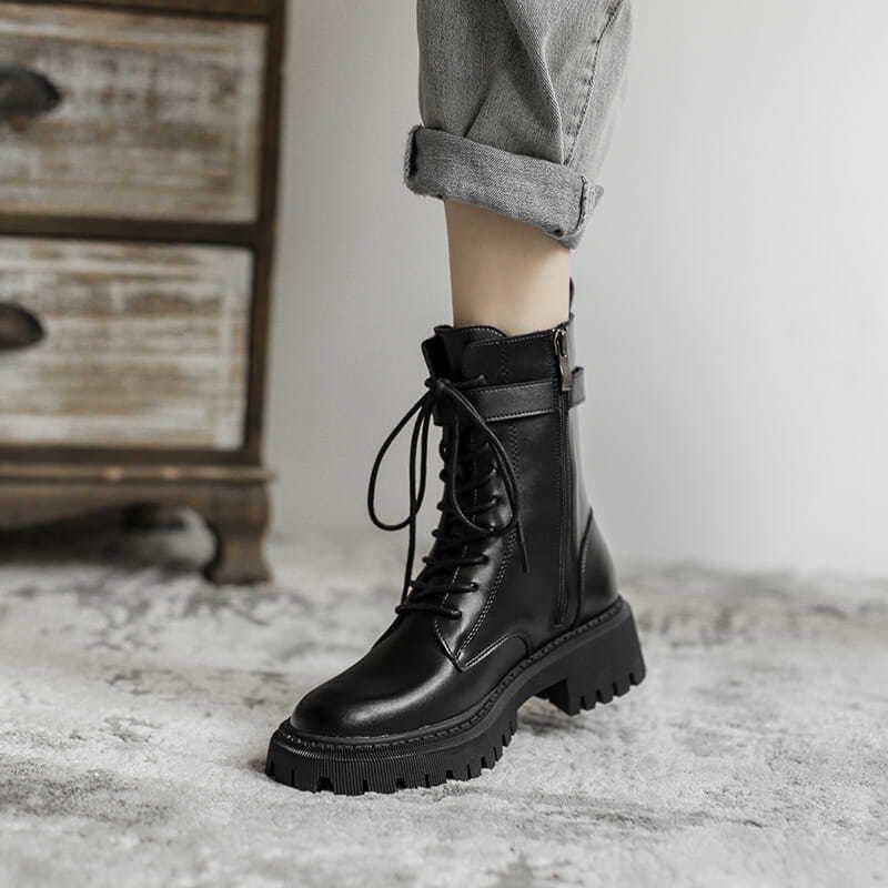 Bốt nữ dây buộc trước, cài khuy khóa sườn (Mã 8003