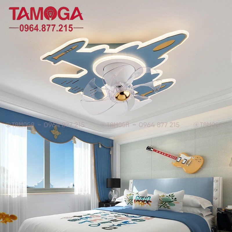 Quạt trần có đèn TAMOGA 1452 hình máy bay trang trí phòng ngủ cho bé động cơ 6 số + Tặng kèm điều khiển từ xa